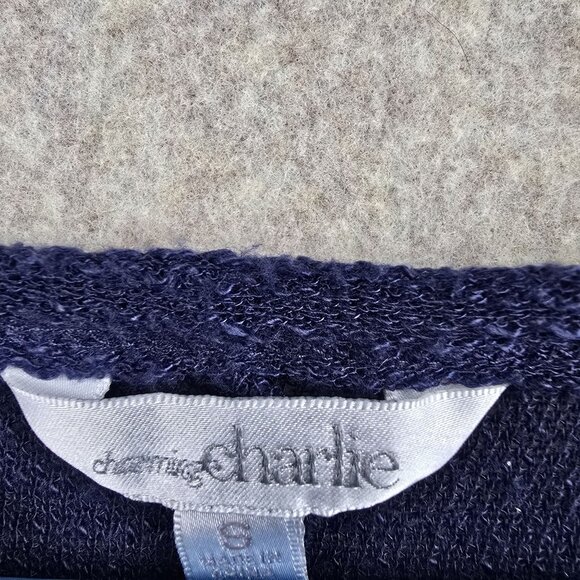 Charming Charlie Womens Navy Blue Lace-Trim Long-Sleeve Knit Top - Picture 3 of 6